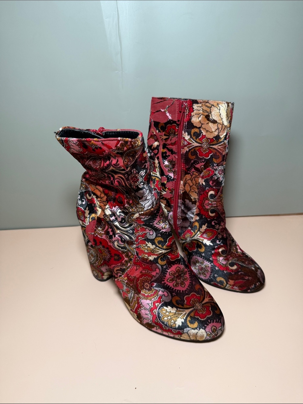 So Me Floral/Paisley Velvet Ankle Boots